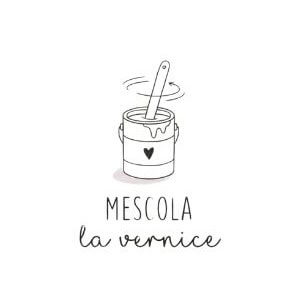 Cestino di vernice bianca con cuore, simbolo di mescola e decorazione in stile minimalista.