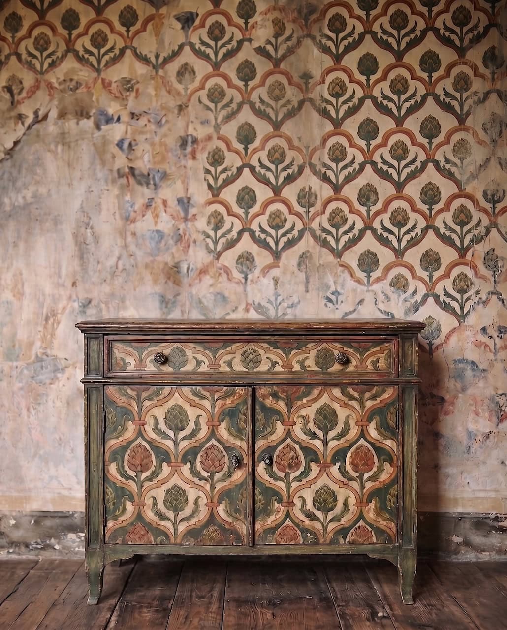 drenching decadente, mobili dipinti con pattern verde