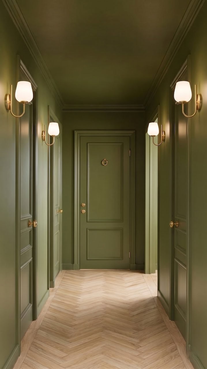 corridoio verniciato di verde